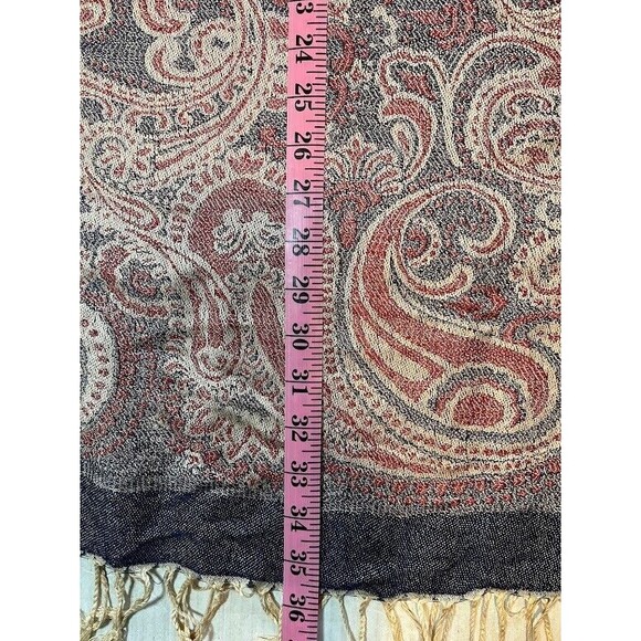 NWT Walina Bohochic Silk/Viscose Blend Taupe/Grey/Red 70"x28" Fringe Shawl/Scarf - Picture 5 of 8